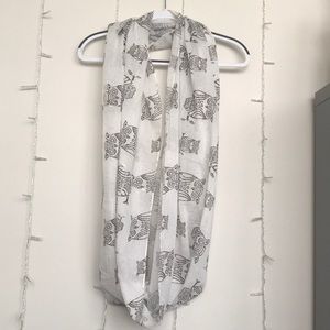 White Owl print infinity loop scarf